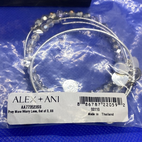 💜ALEX AND ANI💜Pray More,Worry Less Bangle Set of 3 in Shiny Silver/NWT - Picture 4 of 11